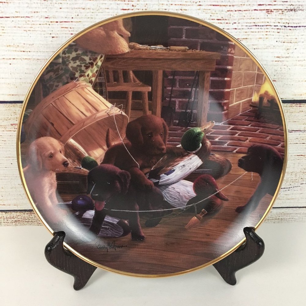Franklin Mint Plate A Bushel of Trouble Lab Puppy